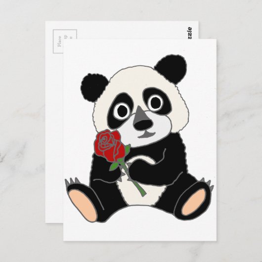かわいいパンダのクマ持ちレッドローズ ポストカード (正面/裏面)