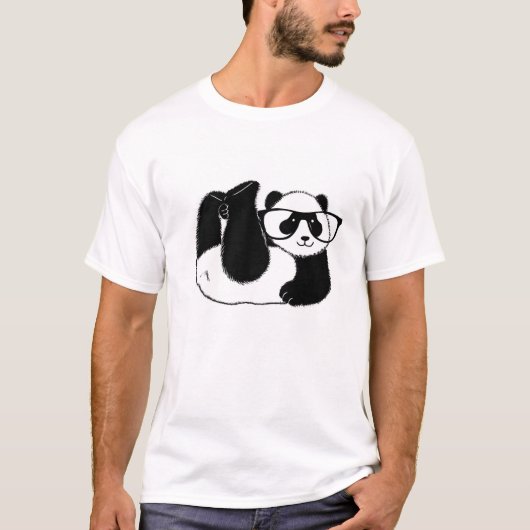 かわいいパンダのクマ眼鏡 Tシャツ (正面)