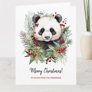 かわいいパンダのクマ素朴クリスマスボタニカル カード
