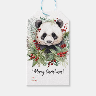 かわいいパンダのクマ素朴クリスマスボタニカル ギフトタグ