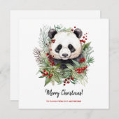 かわいいパンダのクマ素朴クリスマスボタニカル シーズンカード (正面/裏面)