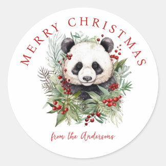 かわいいパンダのクマ素朴クリスマスボタニカル ラウンドシール