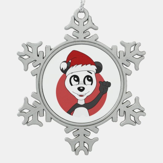 かわいいパンダのクマ雪片pのクリスマス漫画 スノーフレークピューターオーナメント (正面)