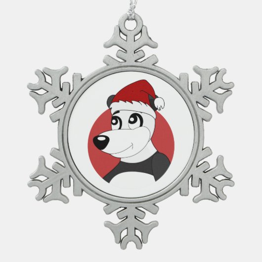 かわいいパンダのクマ雪片pのクリスマス漫画 スノーフレークピューターオーナメント (正面)