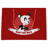 かわいいパンダのクリスマスアニメは大きな贈り物を負担する ラージペーパーバッグ (正面)