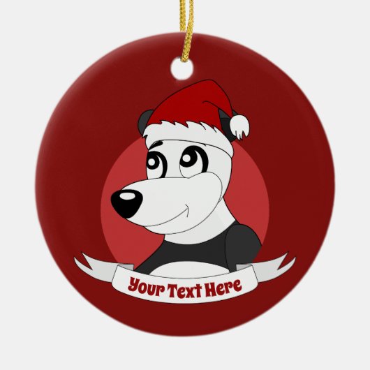 かわいいパンダのクリスマスキャラクター陶器 セラミックオーナメント (正面)