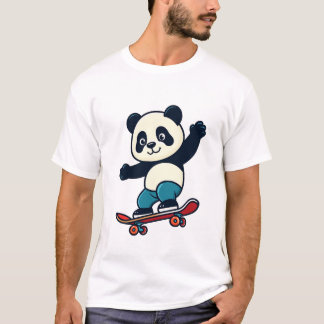 かわいいパンダのスケートボード乗り物キャラクター Tシャツ