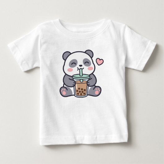 かわいいパンダのタピオカミルクティーベイビーTシャツ ベビーTシャツ (正面)