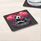 かわいいパンダのハート – バレンタインデーのプレゼント スクエアペーパーコースター (アングル)