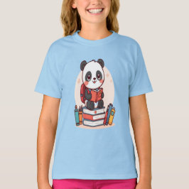 かわいいパンダのバックトゥスクールリーディングブック Tシャツ