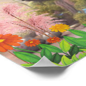 かわいいパンダのピンクに座るフローラガーデンアート ポスター (角)