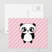 かわいいパンダのピンクのストライプの背景 ポストカード (正面/裏面)