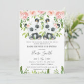 かわいいパンダのピンクの花の双子の女の子のベビーシャワー 招待状 (スタンド正面)