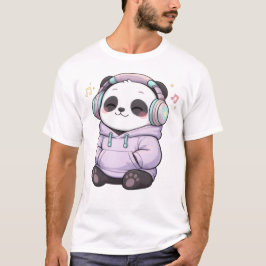 かわいいパンダのヘッドフォン メンズTシャツ | かわいい音楽L Tシャツ