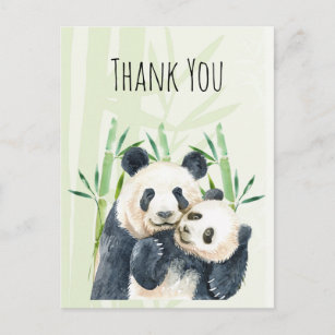 かわいいパンダのペア水色ありがとうはがき ポストカード