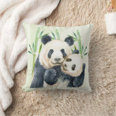 かわいいパンダのペア&竹の水色 クッション (ブランケット)