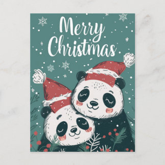 かわいいパンダのメリークリスマス ポストカード