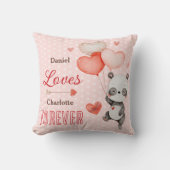 かわいいパンダのラブハートバルーン バレンタインデー クッション (正面)