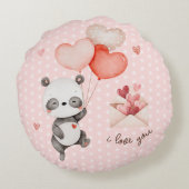 かわいいパンダのラブ レッド ハート風船 バレンタインデー ラウンドクッション (裏面)