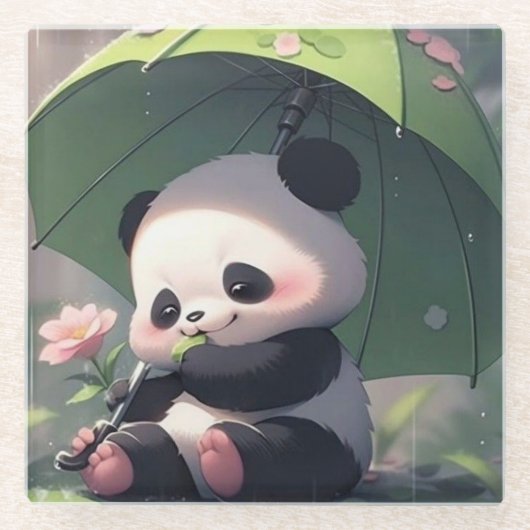 かわいいパンダの傘 コースター | 可愛い雨の日 (正面)