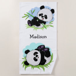 かわいいパンダの名前をカスタムするのビーチタオル ビーチタオル