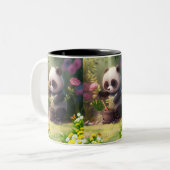 かわいいパンダの園芸の花蝶アート ツートーンマグカップ (正面左)