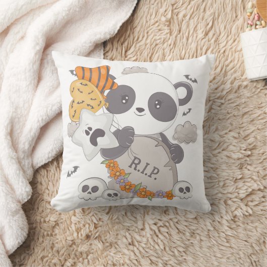 かわいいパンダの墓RIPこうもりハロウィーン クッション (ブランケット)