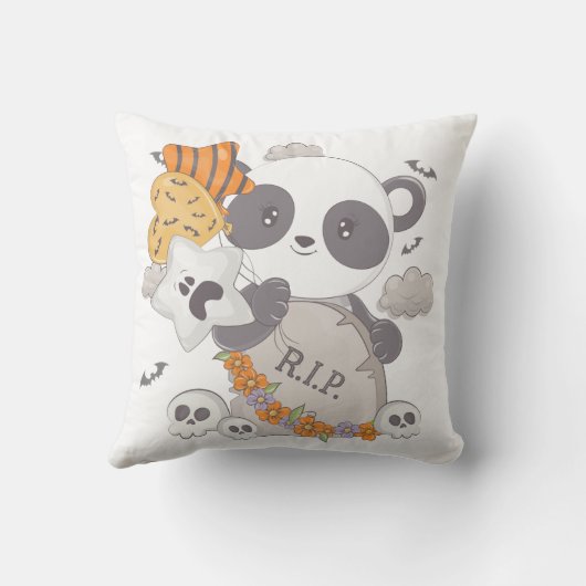 かわいいパンダの墓RIPこうもりハロウィーン クッション (裏面)