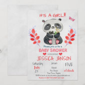 かわいいパンダの女の子のベビーシャワー招待状 招待状 (正面/裏面)