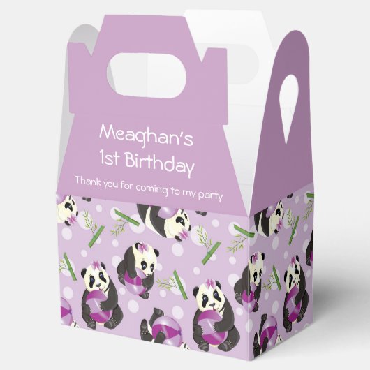 かわいいパンダの女の子ソフトパープル模様1st誕生日 フェイバーボックス (オープン)