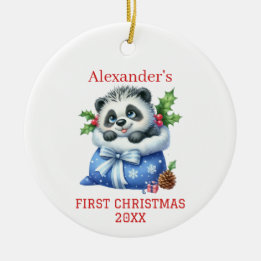 かわいいパンダの子グマのクリスマス セラミックオーナメント