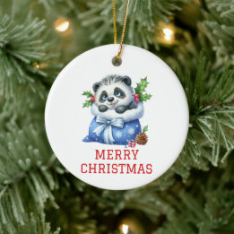 かわいいパンダの子グマのクリスマス セラミックオーナメント