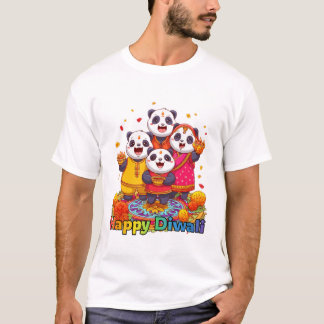 かわいいパンダの家族がヒンドゥー祭りを祝う Tシャツ