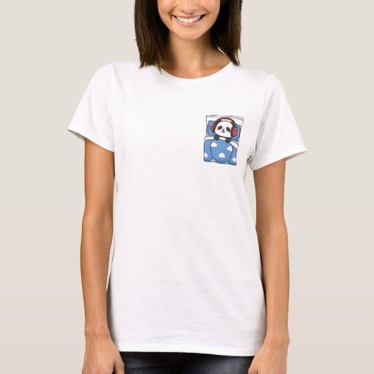 かわいいパンダの寝顔 赤いヘッドホン Tシャツ (正面)