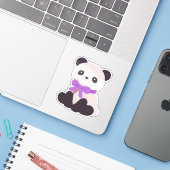 かわいいパンダの座る熊紫色のリボンビニール シール (ノートパソコンとiPhone)