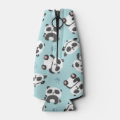 かわいいパンダの手のひら　シアンの背景 ボトルクーラー (裏面)