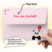 かわいいパンダの最初の誕生日パーティーピンク 招待状