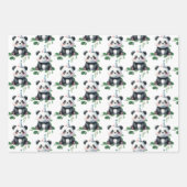 かわいいパンダの柄のクマに緑とプレゼント ラッピングペーパーシート (正面3)