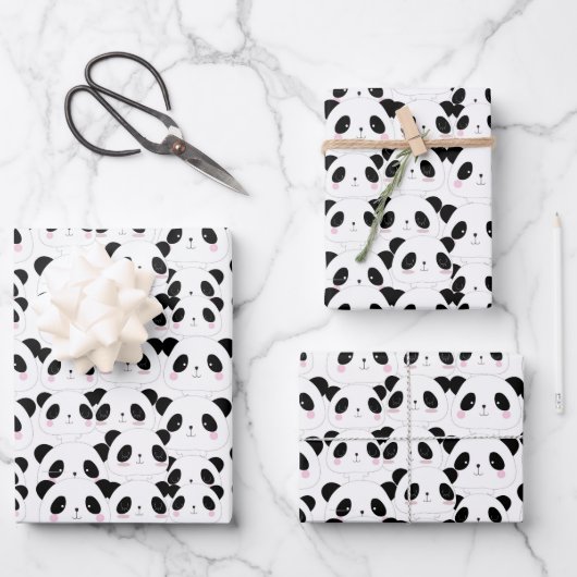 かわいいパンダの漫画アート ラッピングペーパーシート (正面)