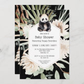 かわいいパンダの緑の赤ちゃん男女兼用シャワー 招待状 (正面/裏面)