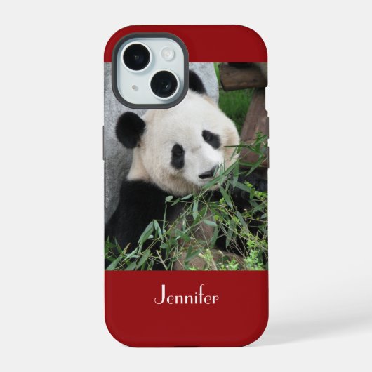 かわいいパンダの背景、名前、 iPhone 15ケース (裏面)
