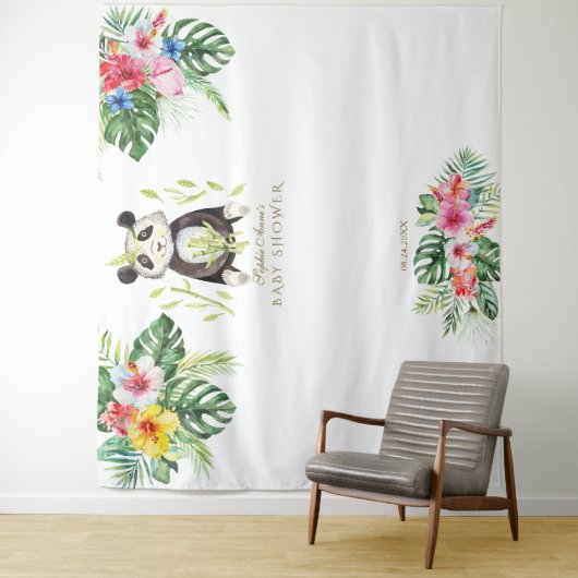 かわいいパンダの花のベビーシャワーフォトブースの小道具 タペストリー (インサイチュ)