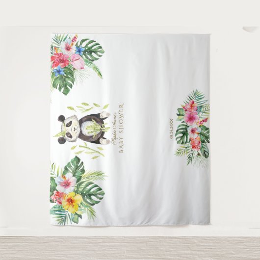 かわいいパンダの花のベビーシャワーフォトブースの小道具 タペストリー (正面)