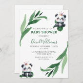 かわいいパンダの葉シック男女兼用な赤ちゃんシャワー 招待状 (正面/裏面)