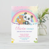 かわいいパンダの虹色アート塗り絵誕生日パーティーの女の子 招待状 (スタンド正面)