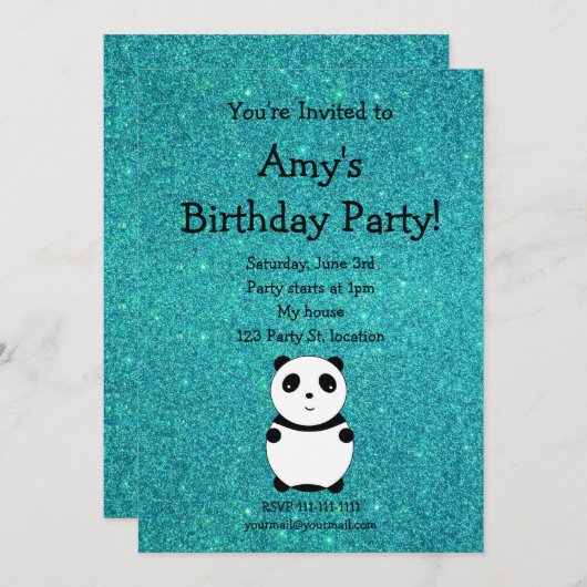 かわいいパンダの誕生日の招待 招待状 (正面/裏面)