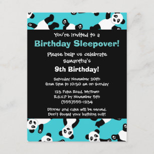 かわいいパンダの誕生日のSleepoverのパーティの招待状 招待状