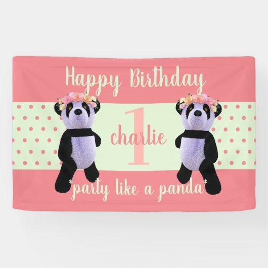 かわいいパンダの誕生日パーティバナー 横断幕 (横)