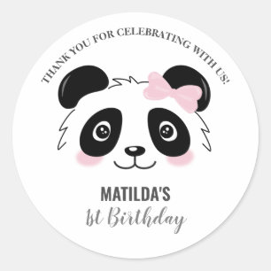 かわいいパンダの誕生日パーティー ピンク ブラック ホワイト ラウンドシール
