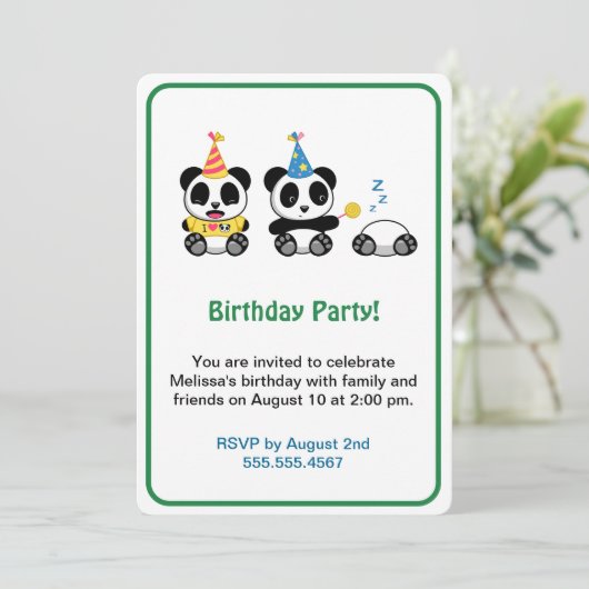 かわいいパンダの誕生日パーティー 招待状 (スタンド正面)